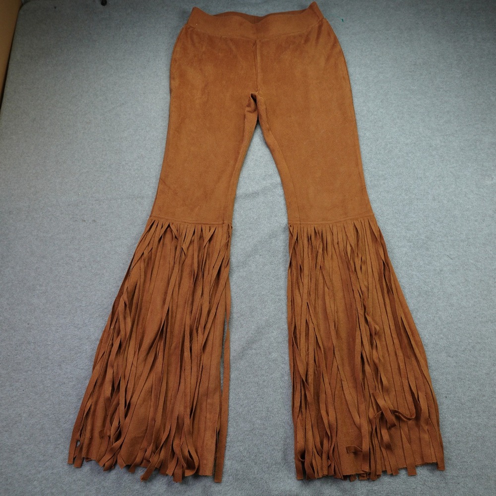 Scully Pants Womens Small Brown Boho Western Faux Suede Fringe Flare Bell Bottom